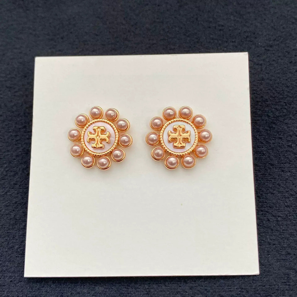 Tory Burch Pair Imitation Pearl Floral Gold Plated Sunflower Earrings